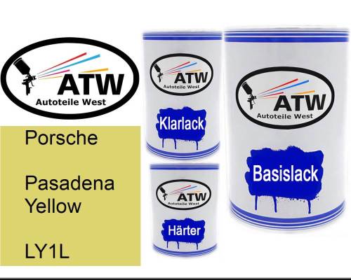 Porsche, Pasadena Yellow, LY1L: 500ml Lackdose + 500ml Klarlack + 250ml Härter - Set, von ATW Autoteile West.